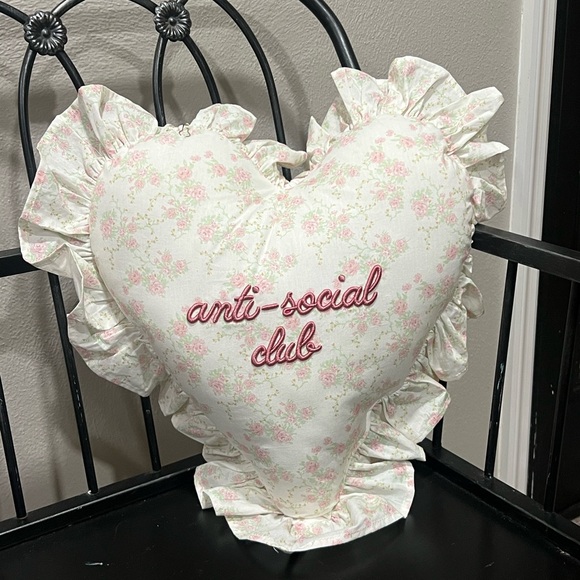 Other - Heart-Shaped Floral Pillow with Ruffles Embroidered Anti-social Club